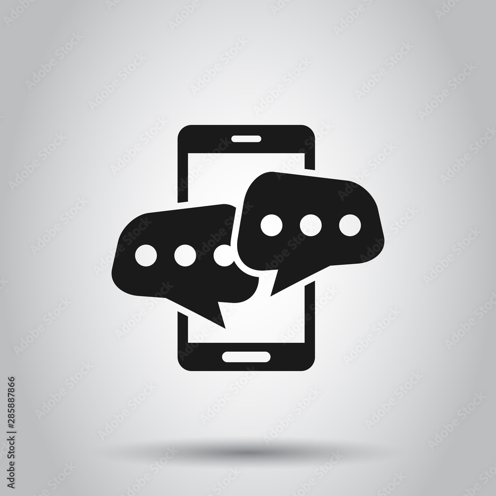 Poster mobile phone chat sign icon in flat style. message notifications vector illustration on isolated bac