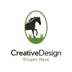 Horses Landscaping Farm Creative Icon Logo, Animals farm logo vector stock illustration, Simple Horse Farm Stable Logo Design Template