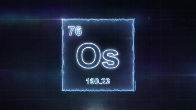 Osmium - periodic table element symbol hologram glowing on dark background in 4K