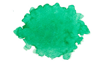 Green watercolor paint on white background.