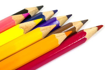 Naklejka premium Close up of color pencils on white background, isolated.