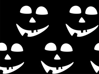 Seamless pattern with halloween carved jack faces silhouettes on black background. Can be used for scrapbook digital paper, textile print, page fill. Vector illustration