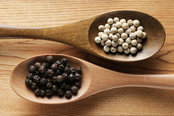 Spices on wooden spoon