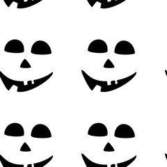 Seamless pattern with halloween carved jack faces silhouettes on black background. Can be used for scrapbook digital paper, textile print, page fill. Vector illustration