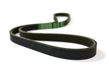 New drive belt on white background, Isolated, V-shaped belt.