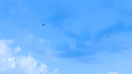 Blue sky with clouds and kite background.