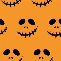 Seamless pattern with halloween carved jack faces silhouettes on black background. Can be used for scrapbook digital paper, textile print, page fill. Vector illustration