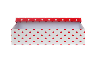 Red white poka dot box isolate on white background