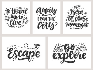 Travel, adventures hand written lettering quotes, t shirt design set