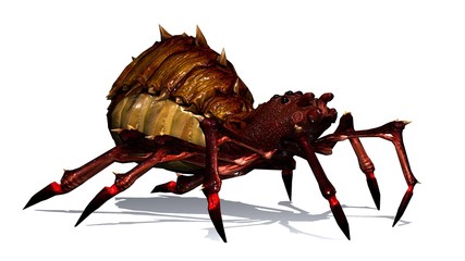 fantasy spider with shadow on the floor - sideview from left - isolated on white background