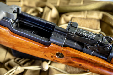 close up of a carbine sks. Assault rifle. Historic weapon