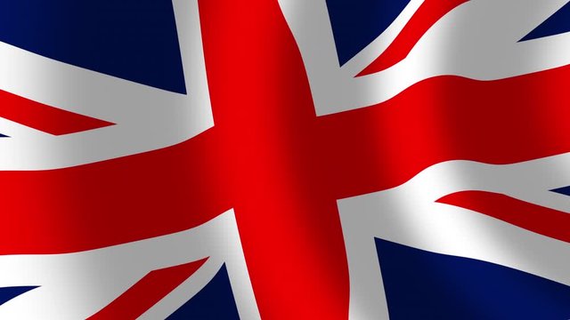 United Kingdom union jack flag waving in the wind closeup in 4k. Realistic flag of United Kingdom with detailed texture