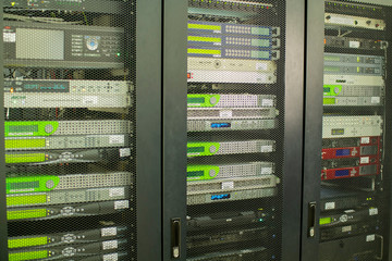 The back side of the server. Data center.