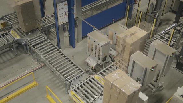 automatic assembly line of stock products (time-lapse)