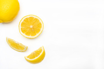 lemon and slices isolated on white background with copy space for text.