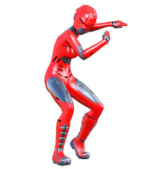 Robot woman. Red matte metal droid. Artificial Intelligence.
