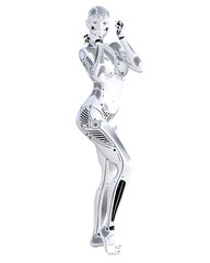 Robot woman. White metal droid. Artificial Intelligence.