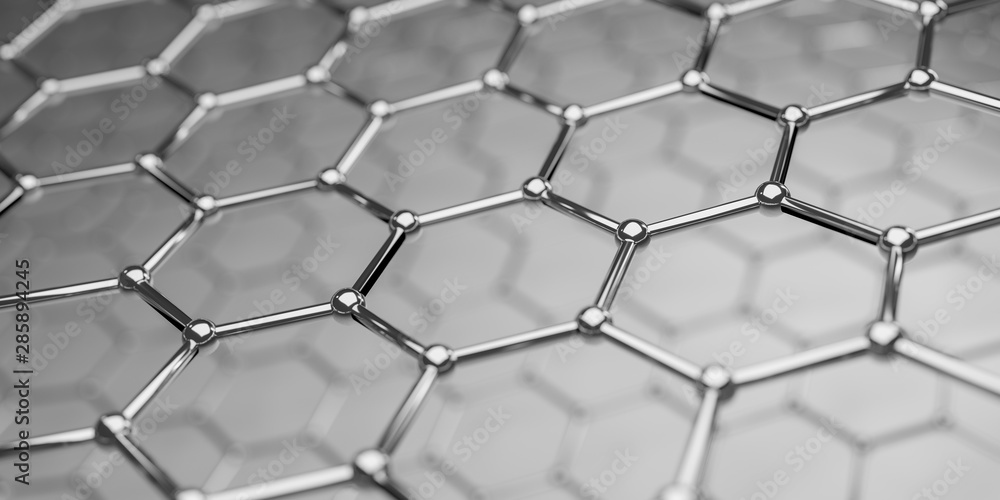 Poster graphene molecular nano technology structure on a background - 3d rendering