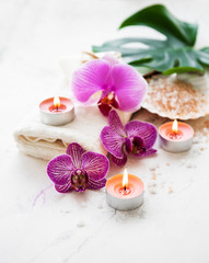 Natural spa ingredients with orchid flowers