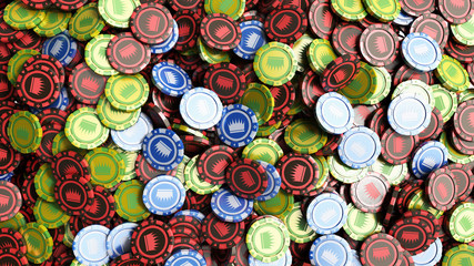 different color casino chips as background 3d render objects