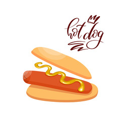 Hotdog. Vector isolated flat illustration fast food for poster, menus, brochure, web and icon fast food. Vector.