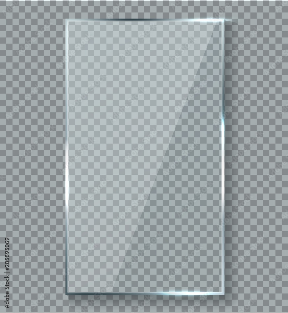 Poster glossy reflection effect. transparency window glass plastic with brightreflections plaque vector ref