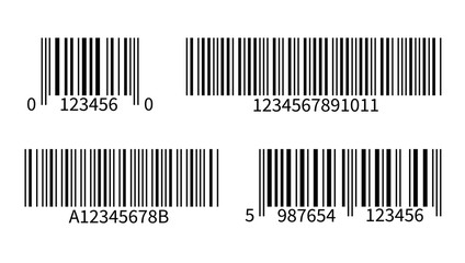 Product code. Line bar stickers with barcode for scan uniquecode bars retail reader vector isolated template
