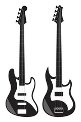 Naklejka premium Black and white electric guitars isolated on white background. Flat style vector illustration.