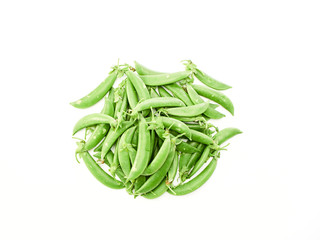 green pea pod on white background