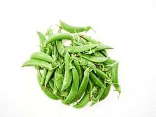 green pea pod on white background