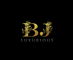 Initial letter B and J, BJ, Vintage decorative ornament emblem badge, overlapping monogram logo, classy letter logo icon.