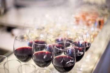 Serving on the table. Crystal glasses. luxury elegant table setting dinner in a restaurant