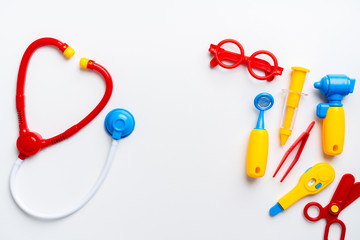 Doctor set toy for Kid in creative education concept in flat lay