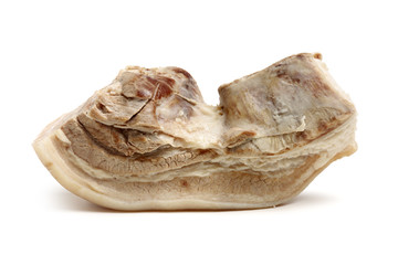 Boiled streaky pork on white background
