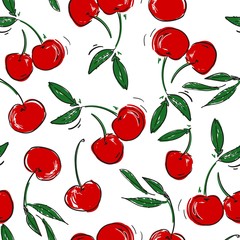 Cherry on a white background pattern. Trend print design for textiles summer spring. Vector