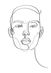 Woman's face front view, minimalist continuous line beauty, fashion portrait