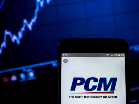 Kiev, Ukraine, February 16, 2019, illustrative editorial..PCM, Inc. direct marketing company logo seen displayed on smart phone