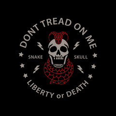 Skull and dangerous snake badge color on black background