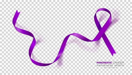 Pancreatic Cancer Awareness Month. Purple Color Ribbon Isolated On Transparent Background. Vector Design Template For Poster.