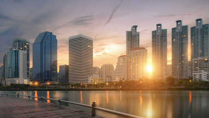 Fototapeta premium View of Bangkok buildings, Bangkok city downtown, Public parks in the capital, Bangkok , Thailand 
