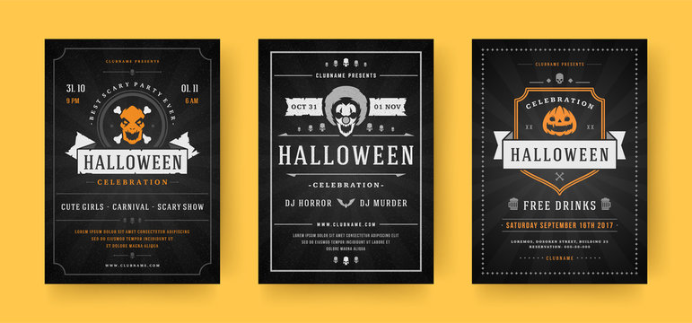 Halloween party flyers invitations or posters set vector illustration