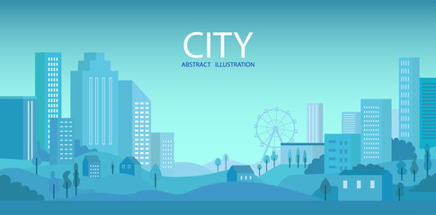 Fototapeta premium City skyline Vector illustration. Urban landscape. Daytime cityscape