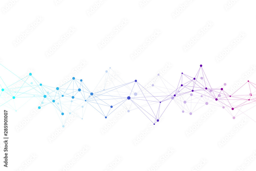 Aufkleber Technology abstract background with connected line and dots. Big data visualization. Perspective backdrop visualization. Analytical networks. Vector illustration