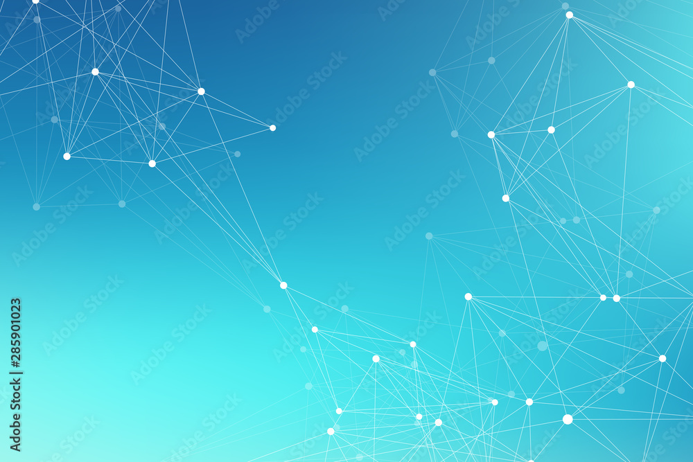 Aufkleber Technology abstract background with connected line and dots. Big data visualization. Perspective backdrop visualization. Analytical networks. Vector illustration