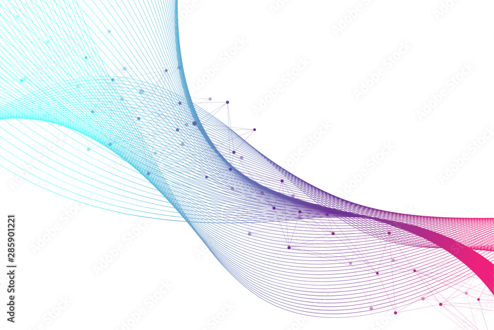 Poster big genomic data visualization. dna helix, dna strand, dna test. molecule or atom, neurons. abstract