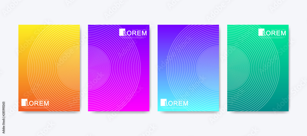Poster Abstract geometric pattern background with lines texture. Modern colorful abstract gradient pattern background for poster cover design web brochure leaflet flyer banner. Wave shapes bright gradient