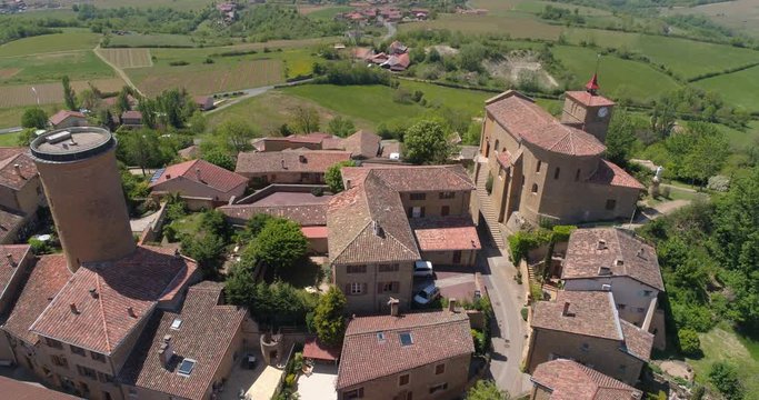 Oingt, Beaujolais, aerial approach, labelled Les Plus Beaux Villages de France
