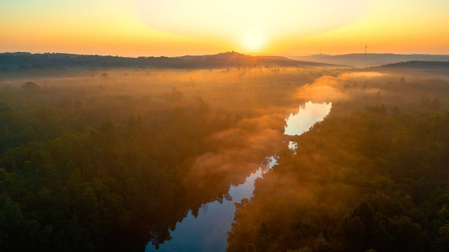 Sonnenaufgang &uuml;ber dem Rotwildpark Stuttgart