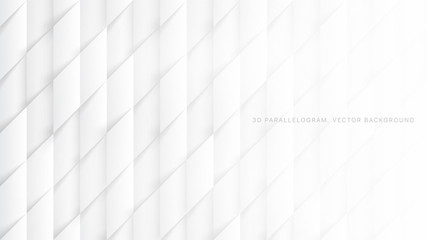 3D Vector Parallelograms Pattern Simple White Abstract Background. Three Dimensional Science Technology Tetragonal Structure Light Wallpaper. Tech Clear Blank Subtle Textured Backdrop