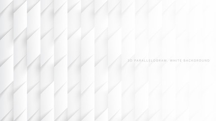 3D Vector Parallelograms Simple White Abstract Background. Three Dimensional Science Technology Tetragonal Pattern Structure Light Wallpaper. Tech Clear Blank Subtle Textured Backdrop